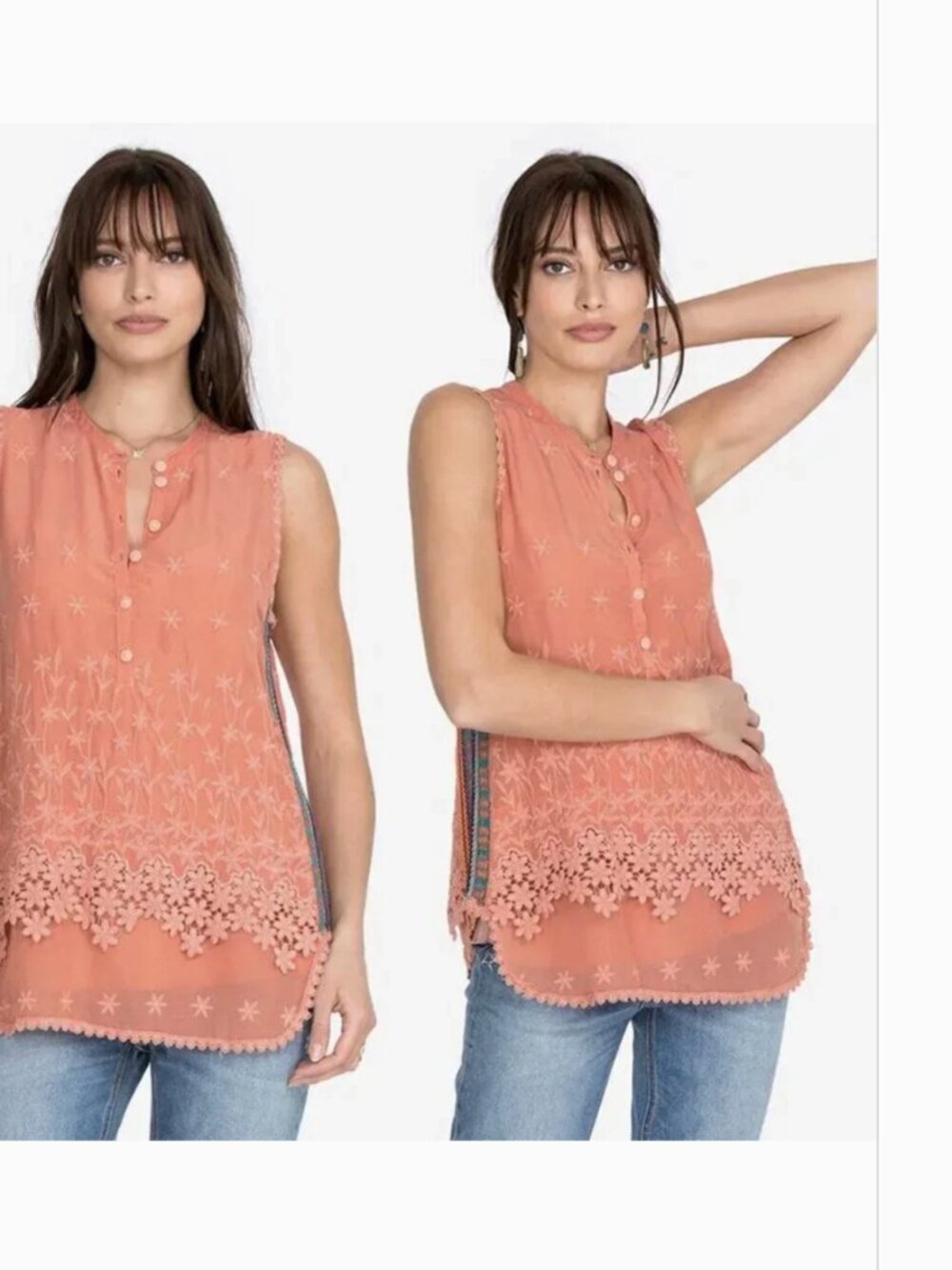 Johnny Was Embroidered Floral Boho Tank Medium